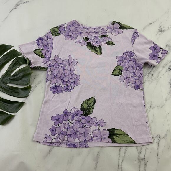 Basic Editions Womens Vintage Y2k Rhinestone Tee Size S Purple Hydrangea Floral - Picture 7 of 11